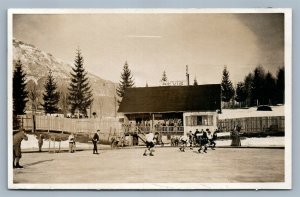 HOCKEY GAME RESTAURANT REVIS ITALIAN VINTAGE REAL PHOTO POSTCARD RPPC