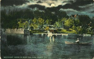 Wheelock Postcard Moonlight Scene in Glen Oak Park Peoria IL