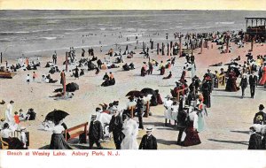 Beach at Wesley Lake Asbury Park New Jersey 1907c postcard