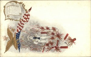 4th Fourth of July Sailor Bay Firecrackers Gold Eagle c1905 Postcard