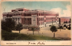 Hand Colored PC Eastern High School North Ave and Broadway in Baltimore Maryland