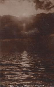 The Rising Moon At Brighton Sussex Weather Antique Real Photo Postcard