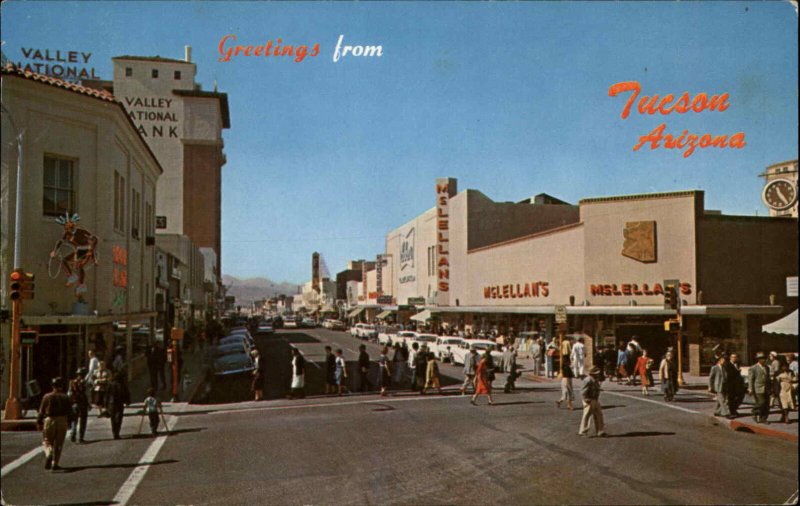 Tucson Arizona AZ Street Scene Boy on Crutches Classic Cars Vintage Postcard