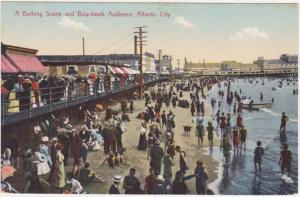 Bathing Scene and Boardwalk Audience - Atlantic City NJ, New Jersey - DB