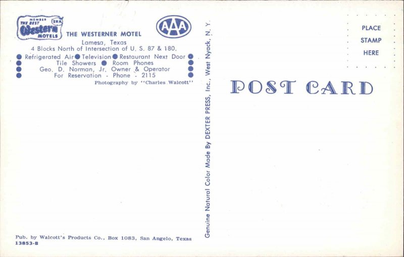 Lamesa Texas TX Motel Vintage Postcard
