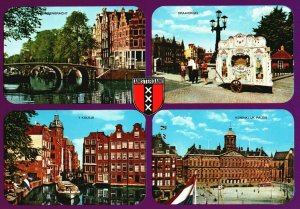 Vintage Postcard Lake Boat Ride Cello Historical Building Bridge Amsterdam