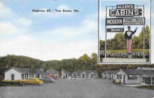 Allens Cabins Highway 60 Van Buren Missouri linen postcard