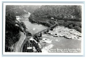 New River At Gauley Junction Train Station Locomotive WV RPPC Photo Postcard 