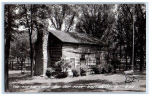 Washington Iowa IA Postcard RPPC Photo The Old Log Cabin Sun Set Park c1950's