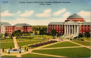 Vtg 1940s Southern Methodist University Central Quadrangle Dallas TX Postcard