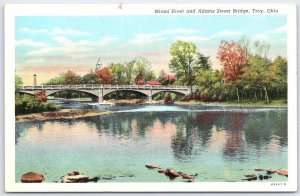 Vintage Miami River Adams Street Bridge Troy Ohio Linen Postcard