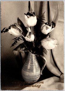 Viele Liebe Wunsche Flowers In Vase Real Photo RPPC Postcard