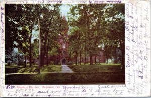 Postcard IN Franklin - Franklin College posted 1906