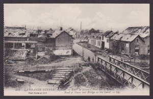 FRANCE, Postcard, Ham, Road of Noyon and Bridge on the Canal, WWI