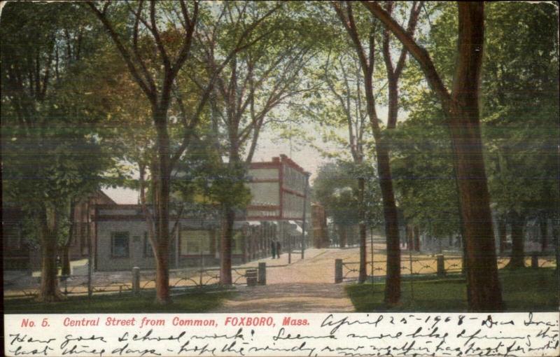 Foxboro MA Central St. From Common c1905 Postcard