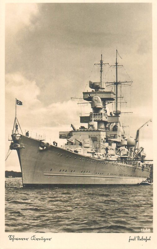 German navy battleship cruiser ADMIRAL HIPPER photographic postcard Germany