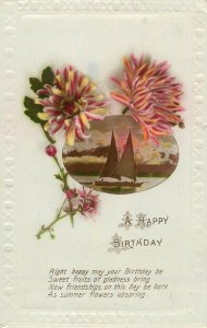 British friendship flowers greetings postcard happy birthday sailing vessel