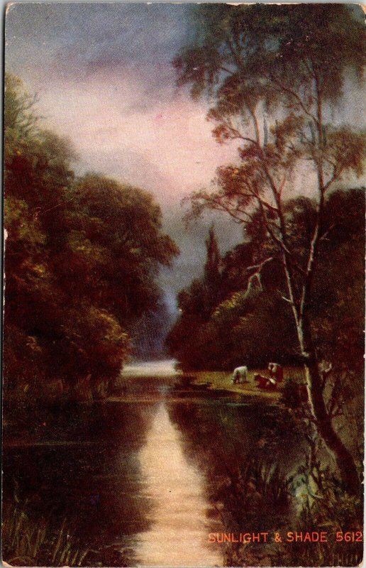 VINTAGE POSTCARD SUNLIGHT & SHADE ARTIST PAINTING MAILED AT HAMILTON IN 1908