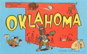 Postcard Oklahoma Map Large Letters multi View 1940s 23-3529