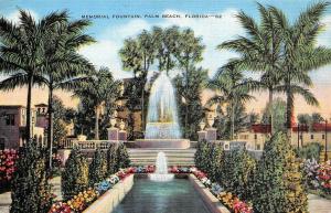 PALM BEACH, FL Florida  MEMORIAL FOUNTAIN & PALM TREES  c1940's Linen Postcard