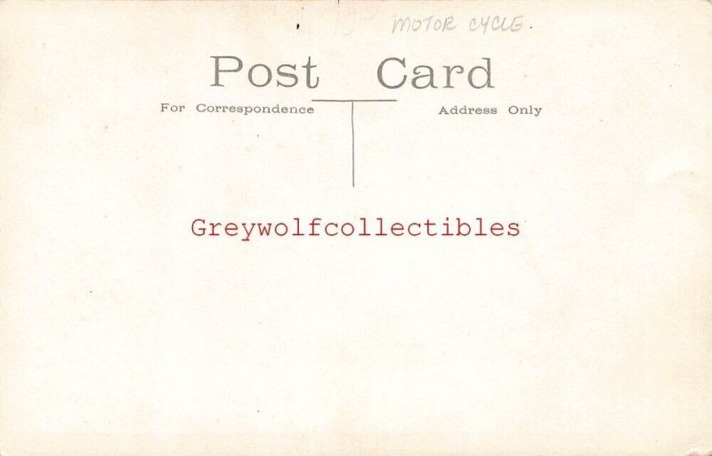 Early Motorcycle, Man Holding it, RPPC