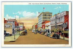 c1940 East Second Street Business District Exterior View Casper Wyoming Postcard