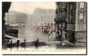 Old Postcard From Paris Gare Saint Larare Floods and Place Rome