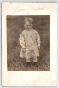 RPPC Adorable Boy James Rumbold In Yard Photo Postcard M28