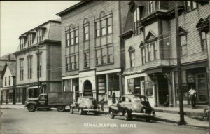 Vinalhaven ME Street Scene Cars Truck From Creed's Garage Real Photo Postcard