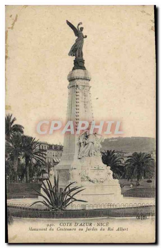 Old Postcard French Riviera Nice Centennial monument to King Albert of the ga...