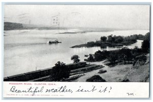 1906 Mississippi River Trees Boat Scene Clinton Iowa IA Posted Vintage Postcard