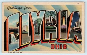 Large Letter Linen ELYRIA, OHIO OH  ca 1940s Lorain County - Curteich Postcard