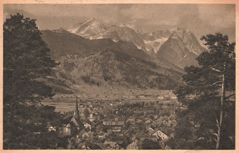 Vintage Postcard Partenkirchen With The Zugspitze Germany's Highest Mountains 