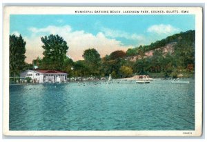 c1920's Municipal Bathing Beach Lakeview  Park Council Iowa IA Unposted Postcard