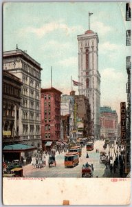 Upper Broadway New York NY Shopping District Buildings Street View Postcard