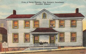 HOME OF BECKY THATCHER TOM SAWYER'S SWEETHEART HANNIBAL MISSOURI POSTCARD 1940s