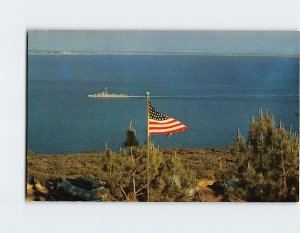 Postcard A United States Navy Ship passes the colors