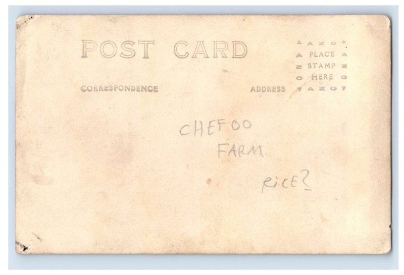 C 1910 RPPC Chefoo China Rice Farm Workers Planting Real Photo Postcard F47