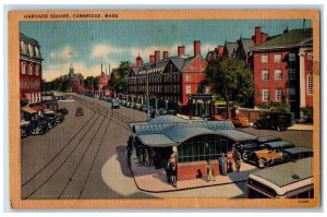 Harvard Square Street Cars View Cambridge Massachusetts MA Vintage Postcard 
