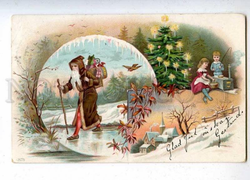 204703 RUSSIA NEW YEAR Santa Claus kids rod ART NOUVEAU litho