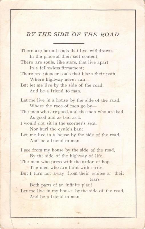 BY THE SIDE OF THE ROAD~GOLDEN RULE POEM~RELIGION POSTCARD 1915