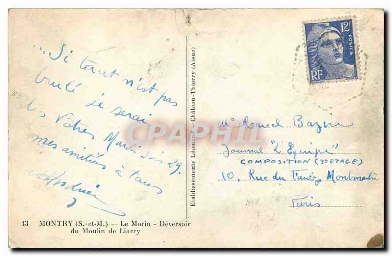 Old Postcard Montry S and M Morin Deversoir of Mill Liarry