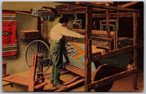 Vtg Native American Chimayo Weaver At His Loom Hand Made Blankets 1940s Postcard