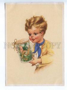 241626 GERMANY CHILDREN Boy little FROG Ladder in Glass jar PC