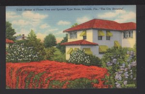 Florida ORLANDO Hedge of Flame Vine and Spanish Type Home pm1944 ~ Linen