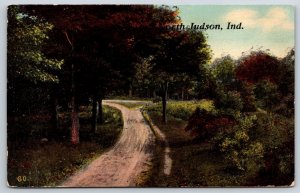 North Judson Indiana~View On Country Road W/ Trees & Brush~Vintage Postcard