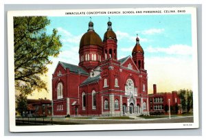 Vintage 1920's Postcard Immaculate Conception Church School Parsonage Celina OH