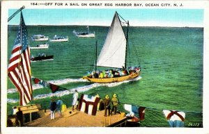 Sailing on Great Egg Harbor Bay, Ocean City NJ Vintage Postcard E42