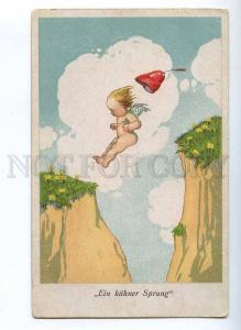 189362 Winged ANGEL Jumping COMIC Vintage LITHO postcard