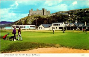 Wales, HARLECH CASTLE & ROYAL ST DAVID'S GOLF COURSE Golfers~Clubhouse Postcard